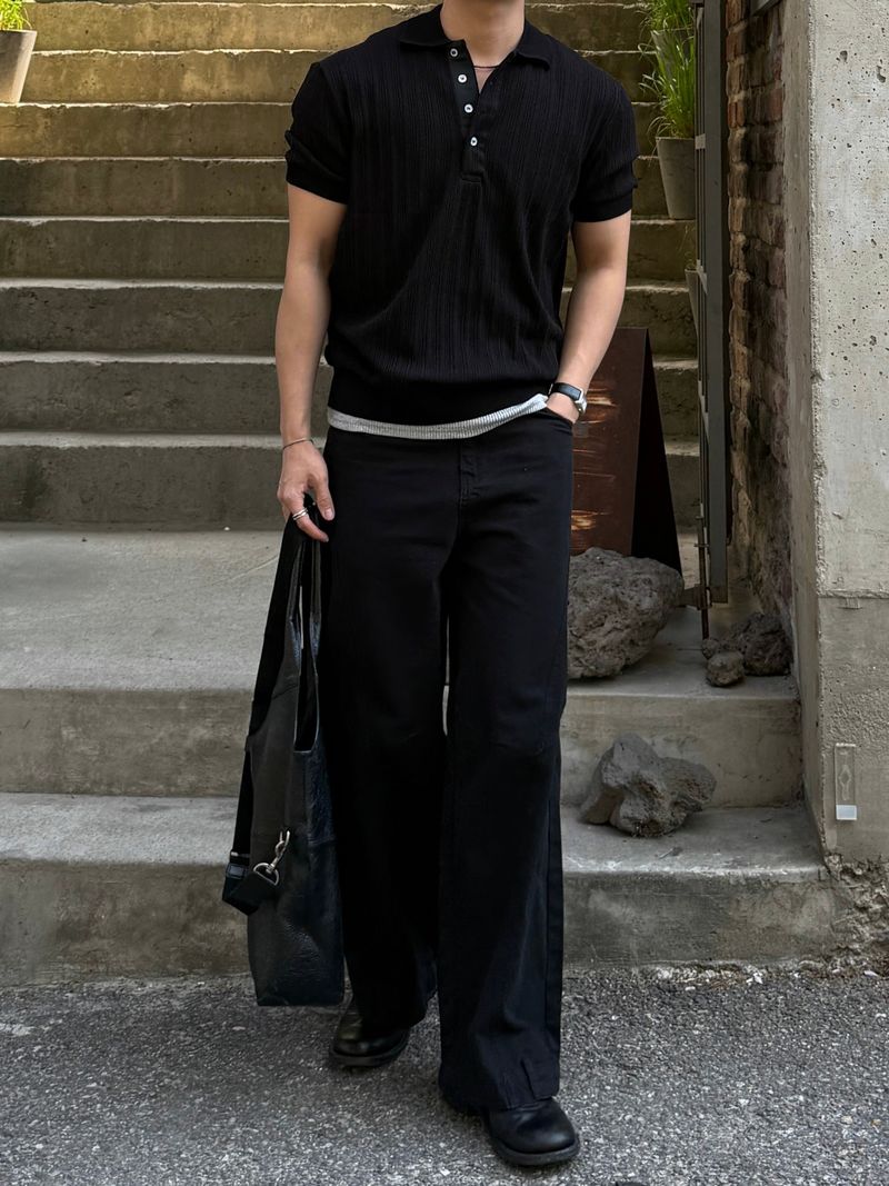 Texture collar knitwear short-sleeve