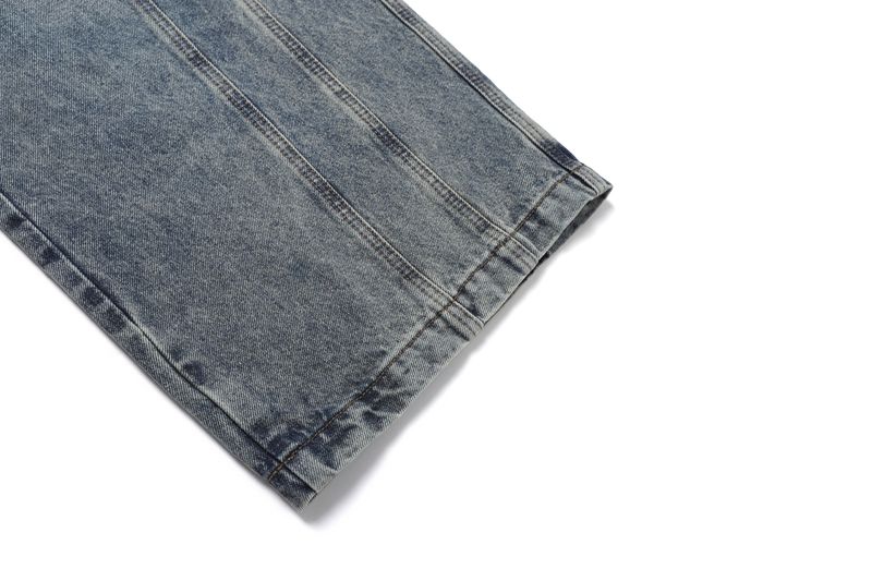 Curve Washed Snap Button Wide Denim Pants - 2COLOR