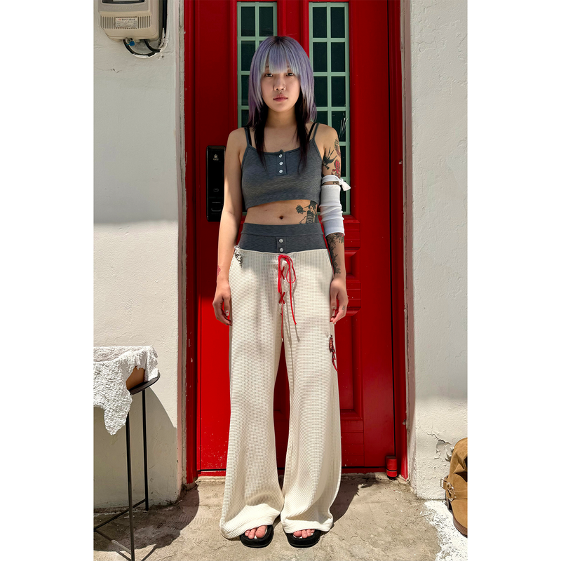 TWO-TONE WAIST WAFFLE PANTS