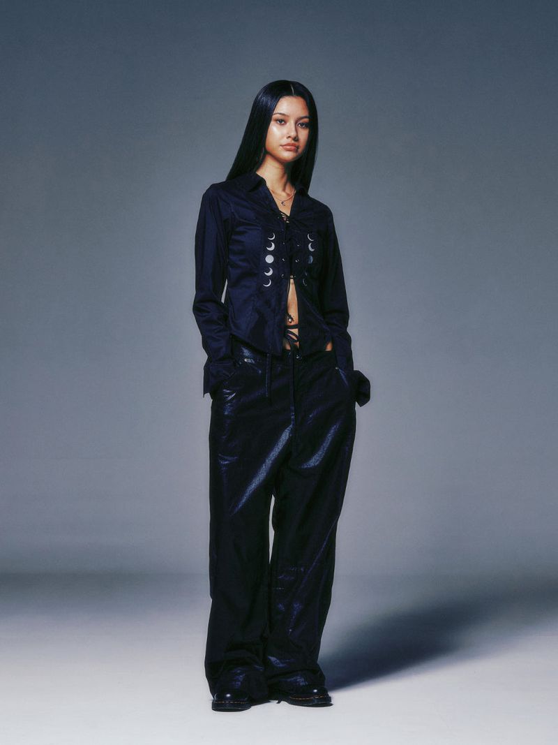 EYELET KNOT SHIRTS (BLACK)
