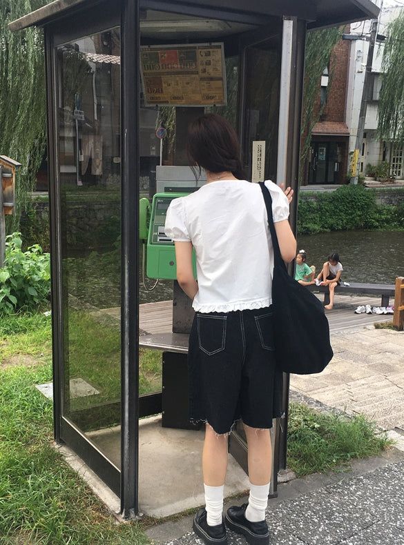 トクティ カットオフ ピンタック デニム バミューダ ショーツ