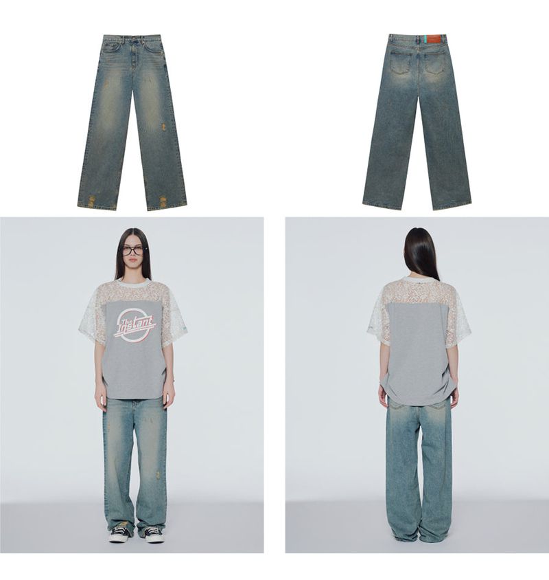 Fade-wash denim wide-leg jeans
