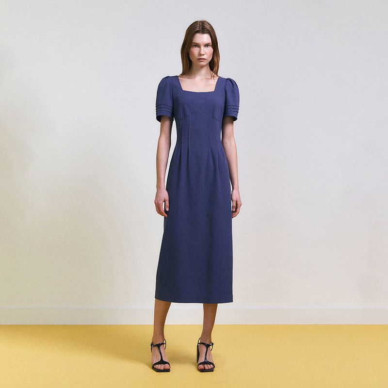 lesugiatelier（ルスギアトリエ）の「タックディテールリネンドレス (Navy) （ワンピース/ドレス）」