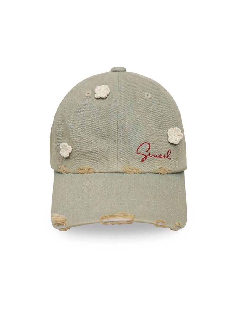Crochet Denim Cap (Dusty Yellow)