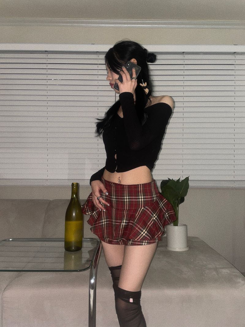 Frill checker skirt pants