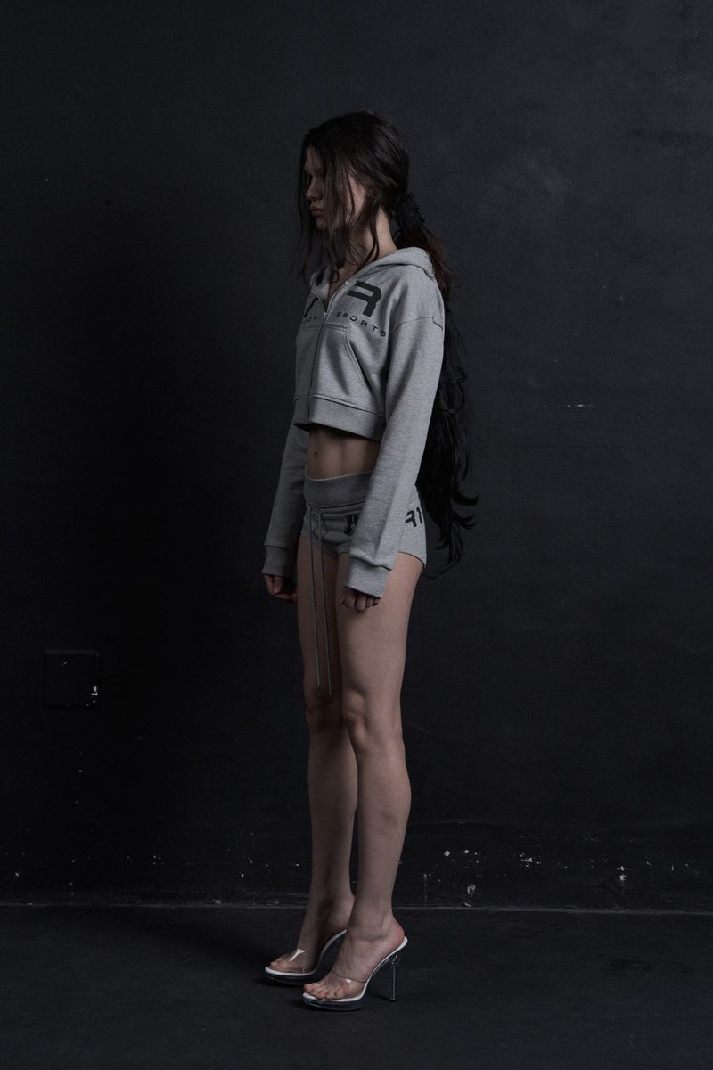 FR CROP HOODIE ZIP-UP GRAY