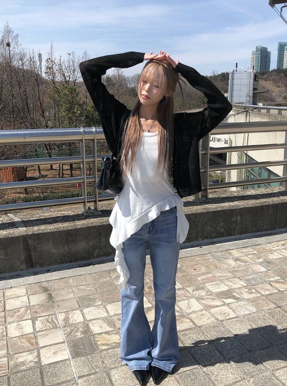 Myou V-neck See-through Button Cardigan