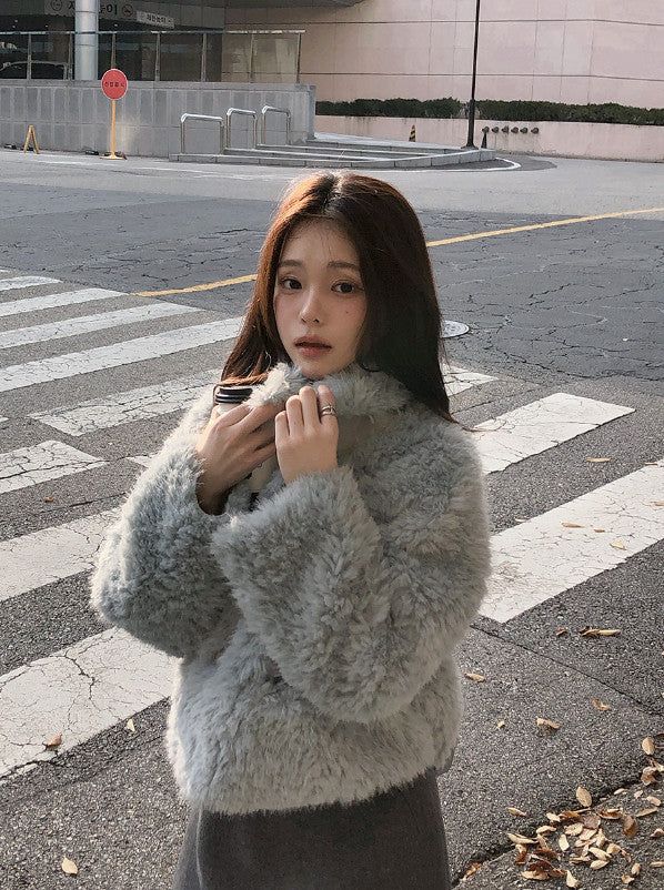 #Wish Collar Crop Fur Jacket (4color)