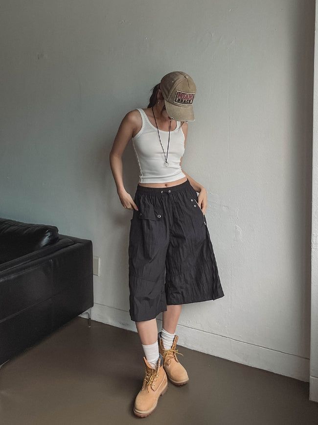 Multi-pocket D-ring Nylon Bermuda Pants