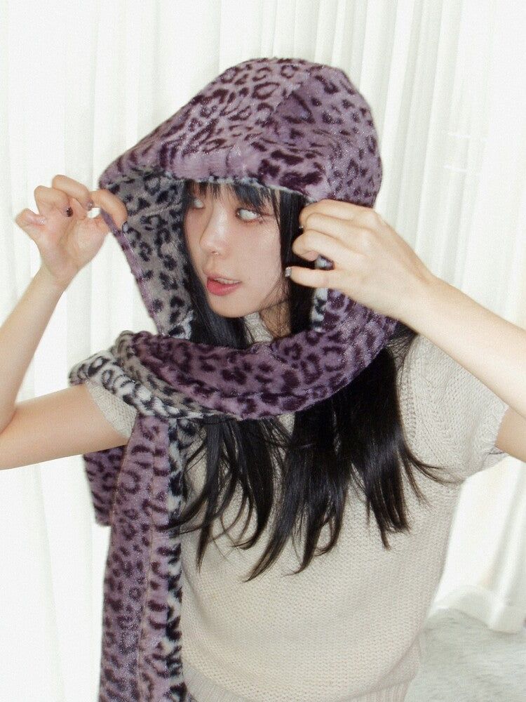  [limited] Leopard reversible hood muffler (purple)