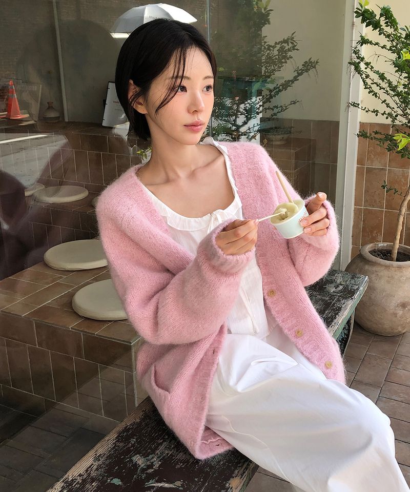 WITHOUTSUMMER（ウィズアウトサマー）の「Softy alpaca cardigan_pink（Tops）」