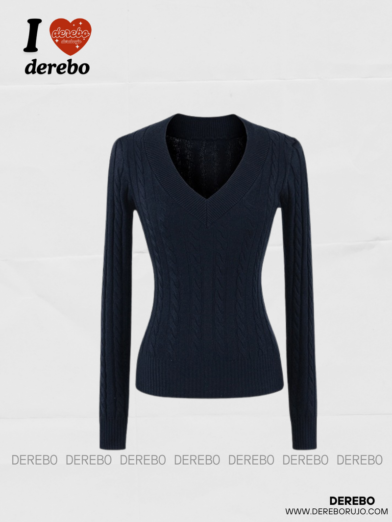 College V-neck wool twisted knitwear
