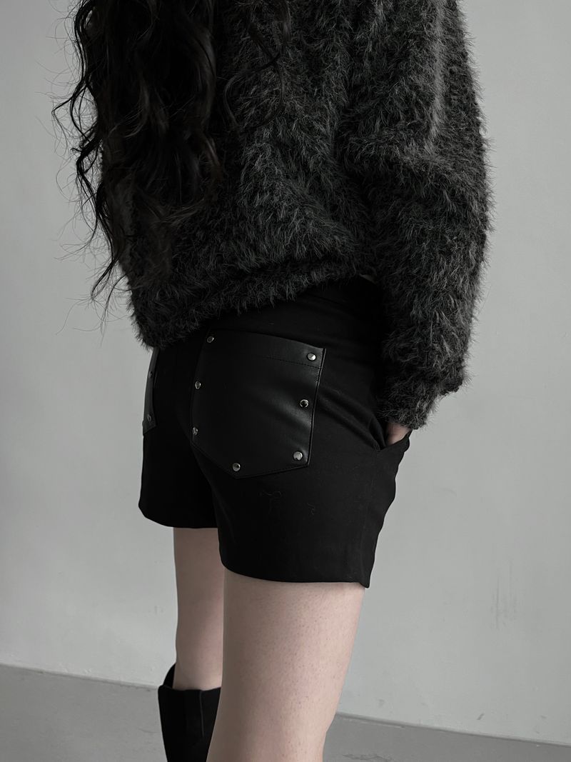 winter leather pocket short pants
