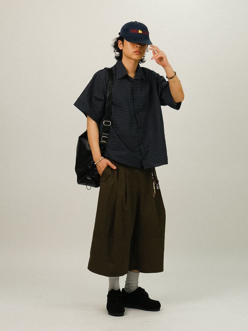 KEN Wrinkle Crop Check Half Shirts