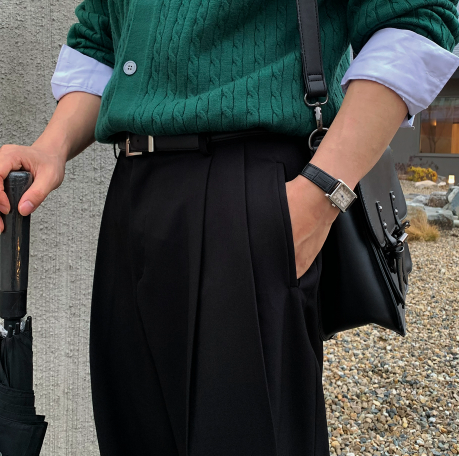 Deface Front Turtle Back Banding Wide Slacks