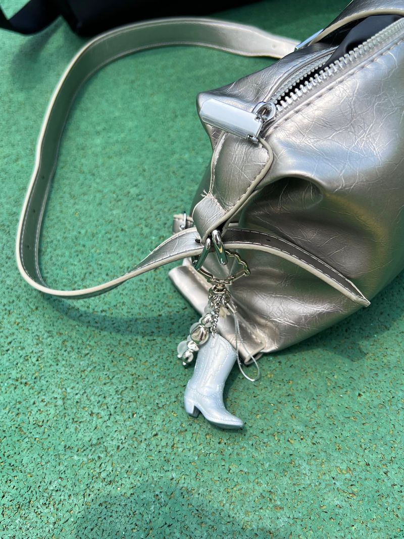 Silver Boots Pendant Rose Keyring Bag Charm