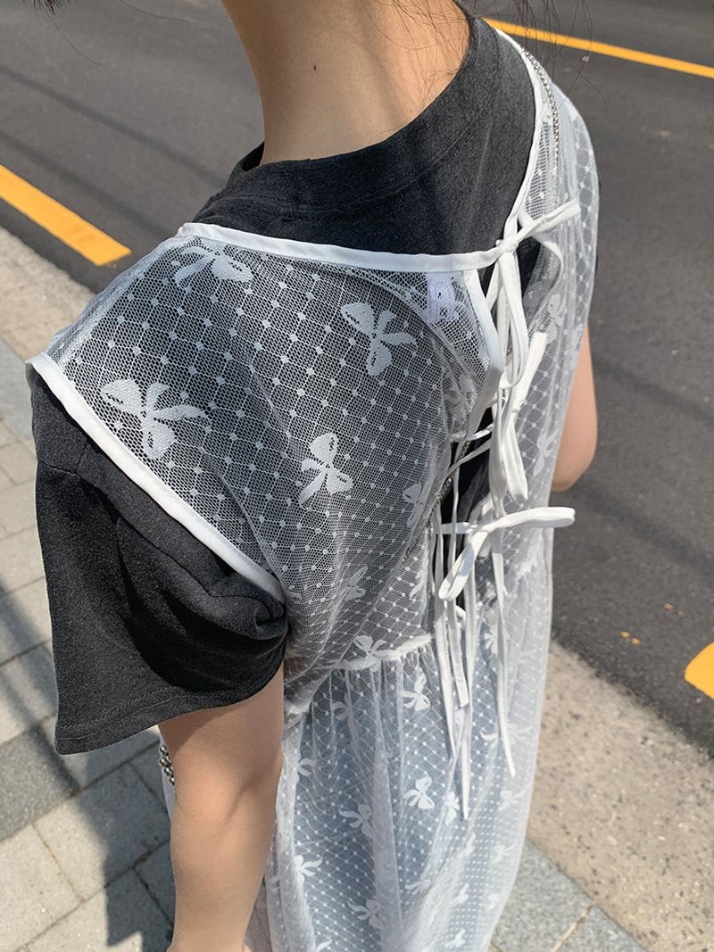 LACE SEE-THROUGH LAYERED DRESS