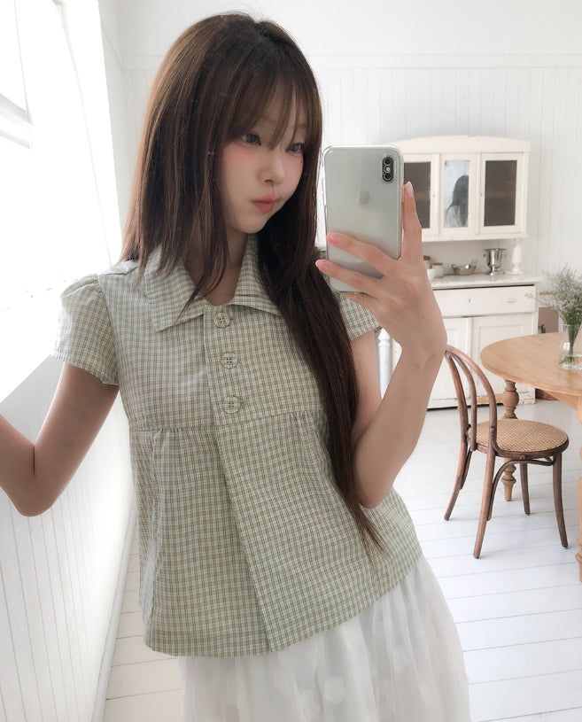Linky Check Puff Blouse