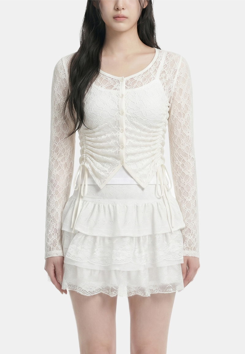 Eline Lace Shirring Cardigan