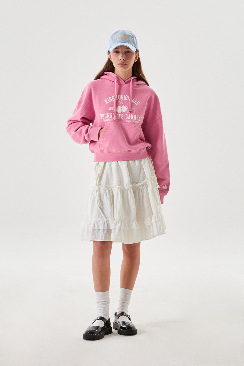 CHERRY ARCH LOGO CROP HOODIE [PINK]