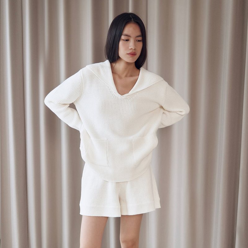 Sailor Collar Cotton Sweater_Ivory