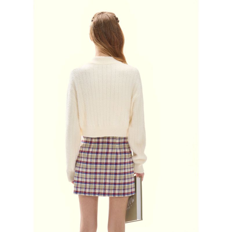 [GirlyFancyClub] White Lovers* Soft Fufu Milk White Sable Fur Knit Short Cardigan Coat