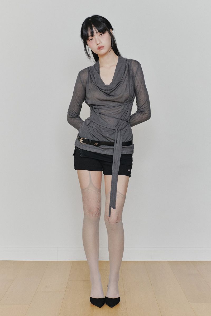 LILY COWL RIBBON TOP charcoal