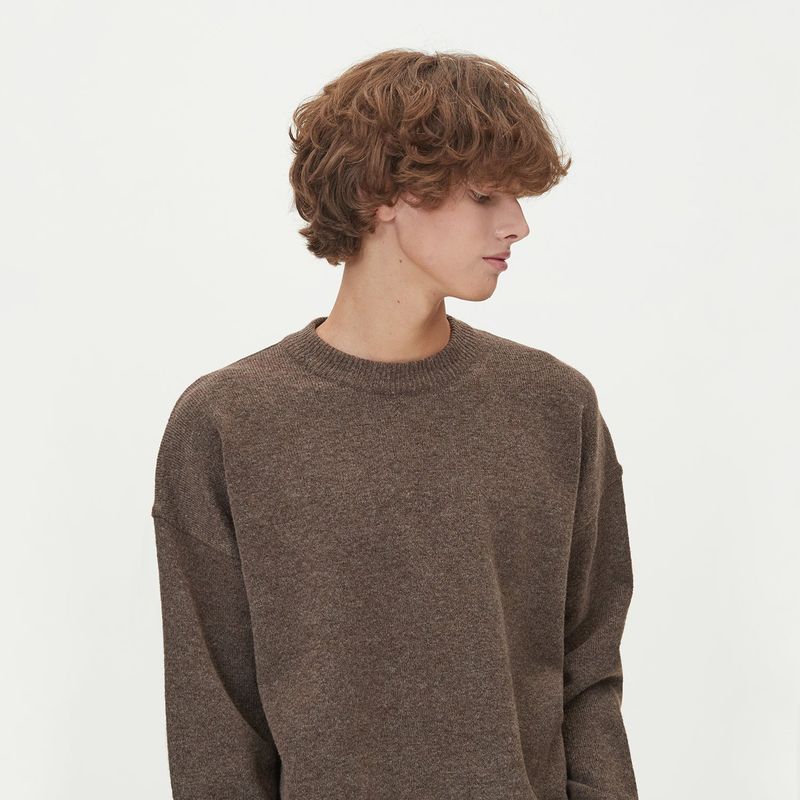 CASHLIKE ROUND NECK KNIT_BROWN