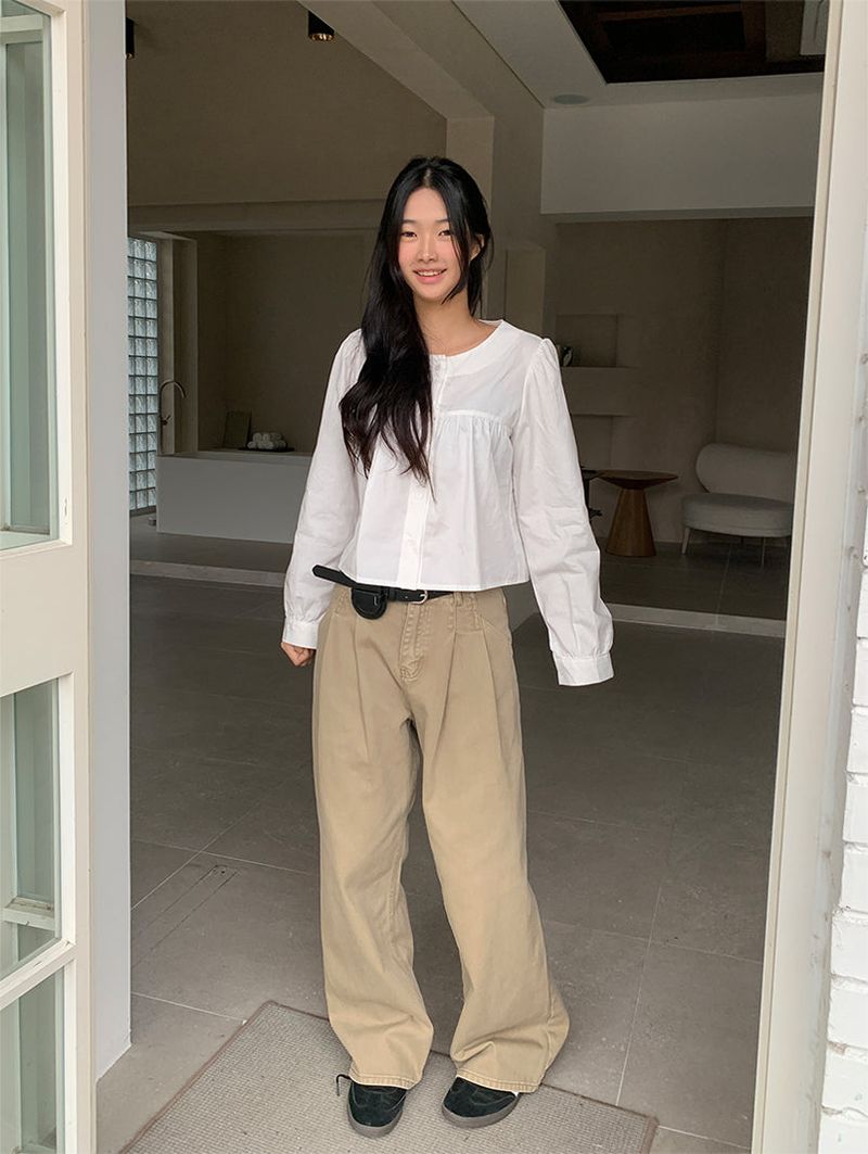 PURE SHIRRING ROUND BLOUSE