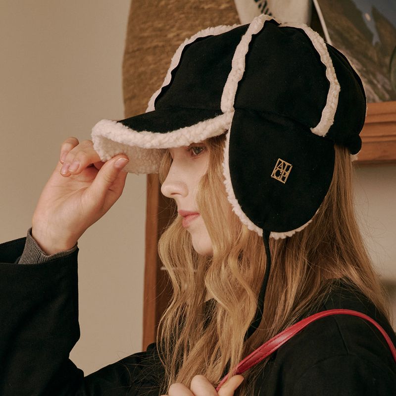 Suede Shearling Ball Cap (Black)