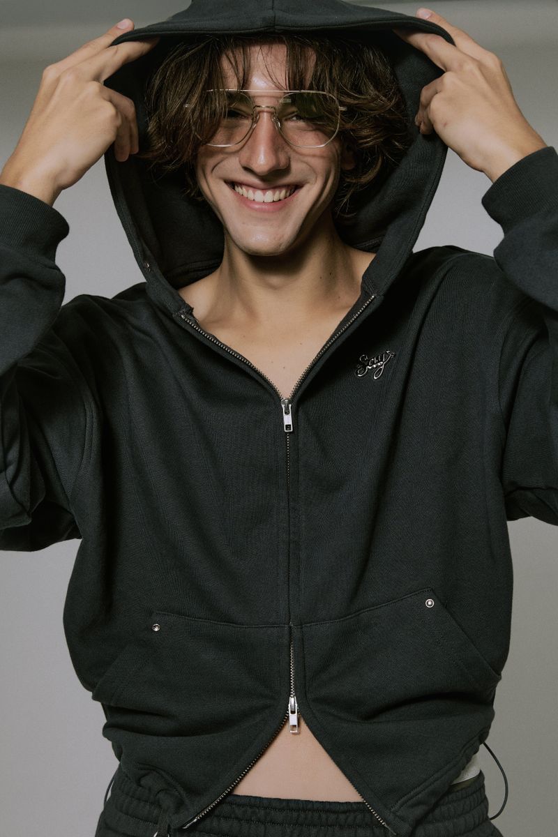 Silver Logo Docking Crop Hood Zip-Up Charcoal