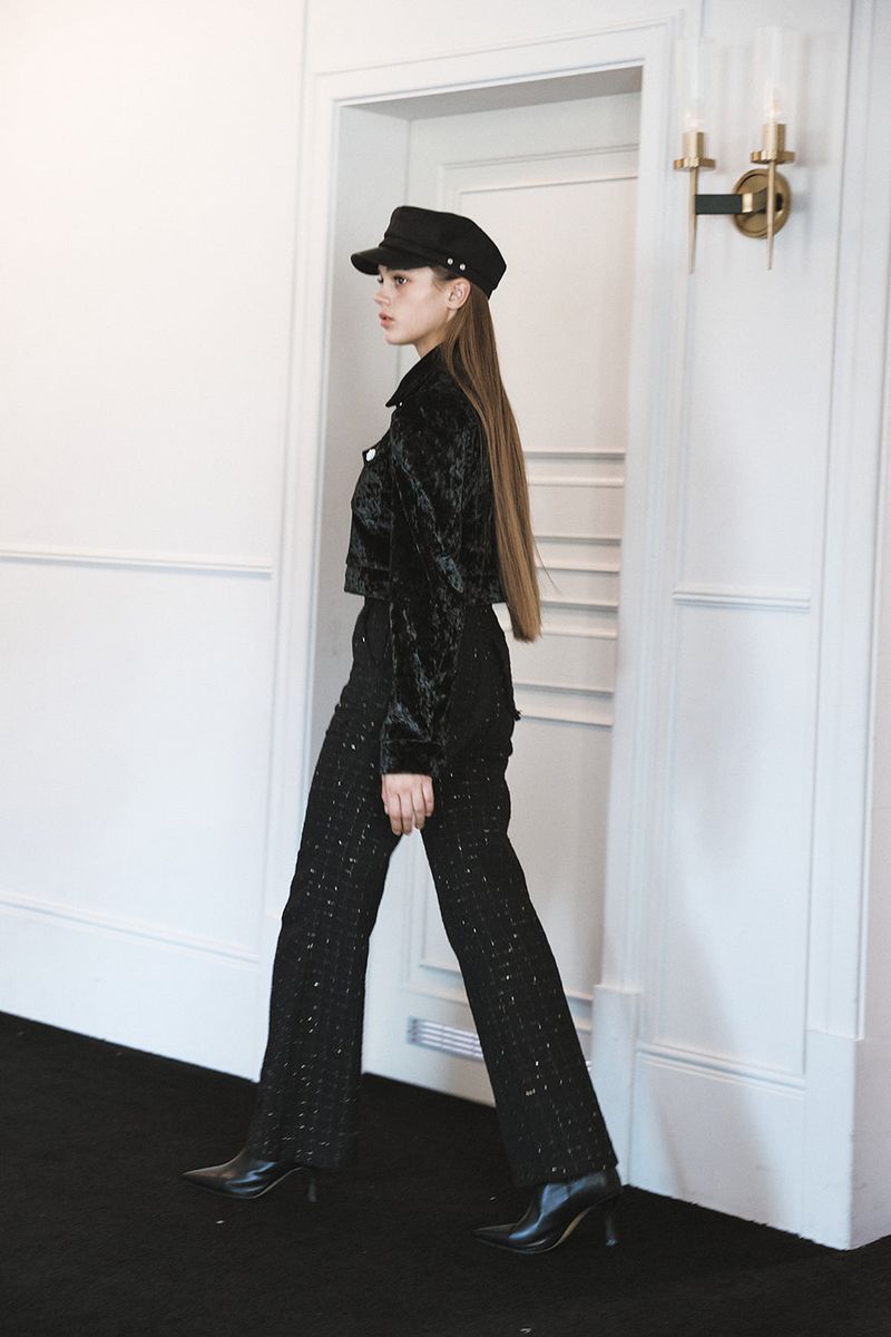 Glitter Tweed Pants Black