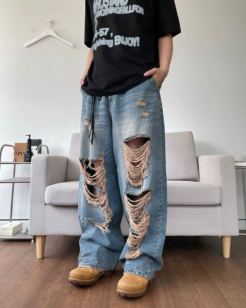 Damage Washing Denim Pants