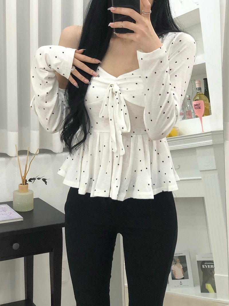 Dot Ribbon Top & Cardigan