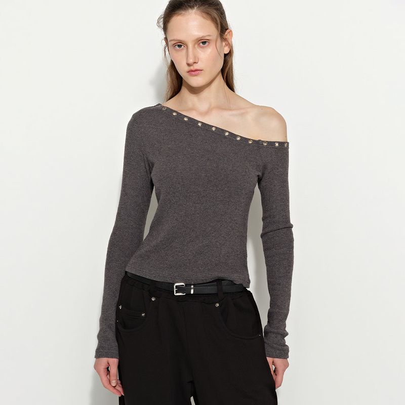 Studded Off-Shoulder Charcoal