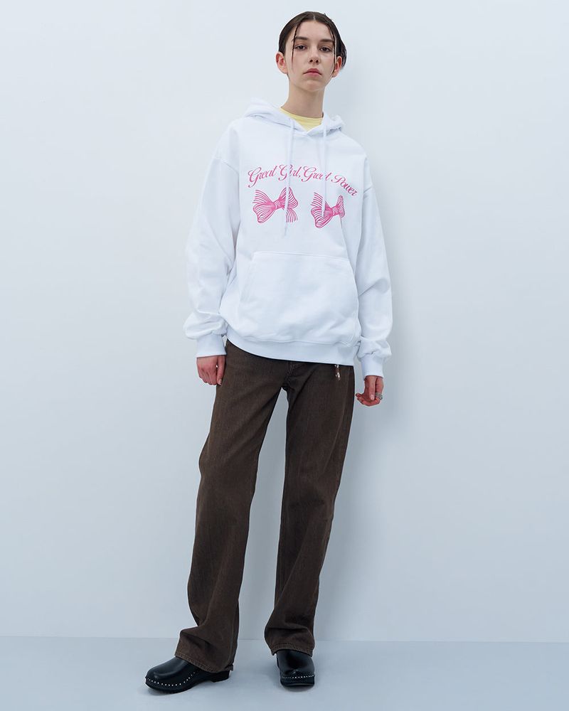 TWIN RIBBON HOODIE-WHITE