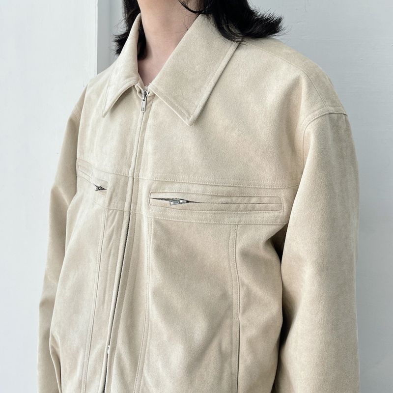Zip Pocket Slightly Cropped Suede Jacket