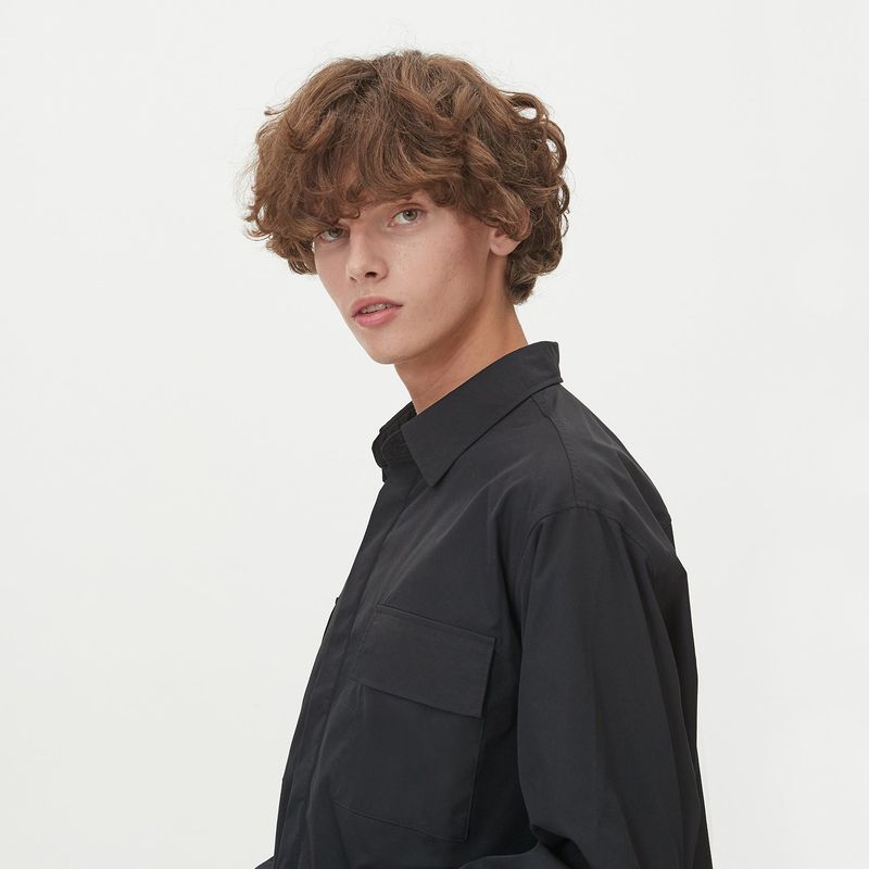 TWO POCKET HIDDEN BUTTONS SHIRTS_BLACK