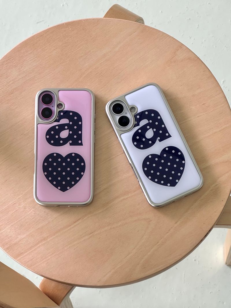 NAVY DOTTY LOVE PINK Silver Epoxy Case
