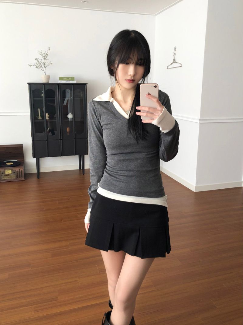 Layered Collar T-shirt (2 colors)