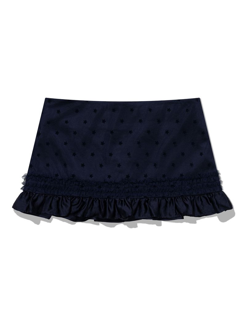 MESH STAR RUFFLE MINI SKIRT(NAVY)