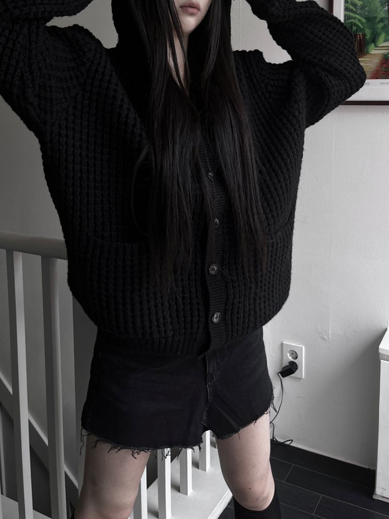 pocket waffle hood cardigan (unisex)