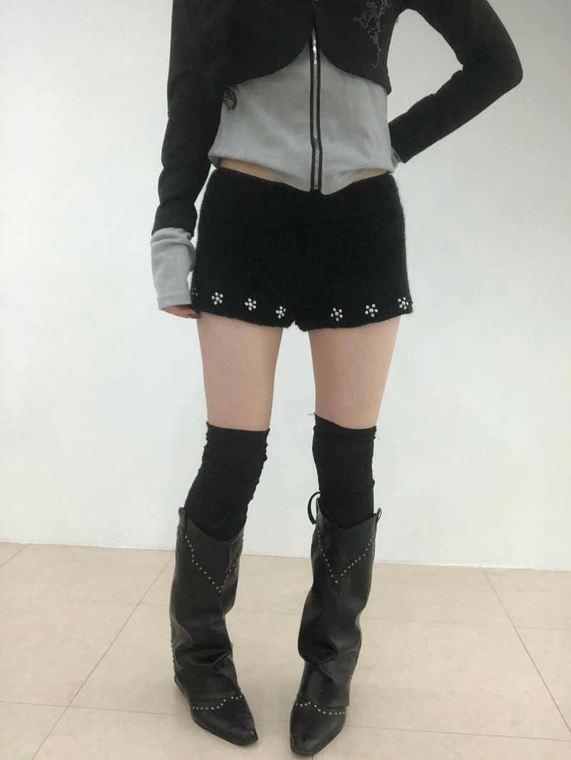 Fuzzy Snow Stud Mini Shorts