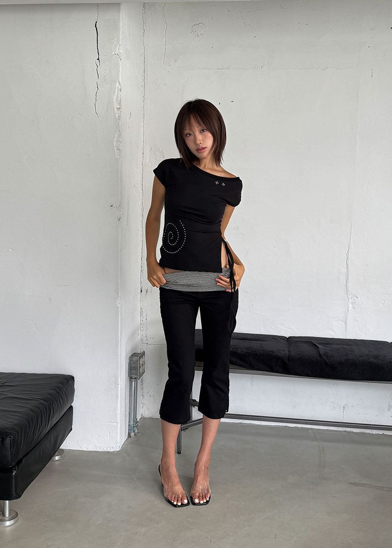 STRIPE FOLDING CAPRI PANTS