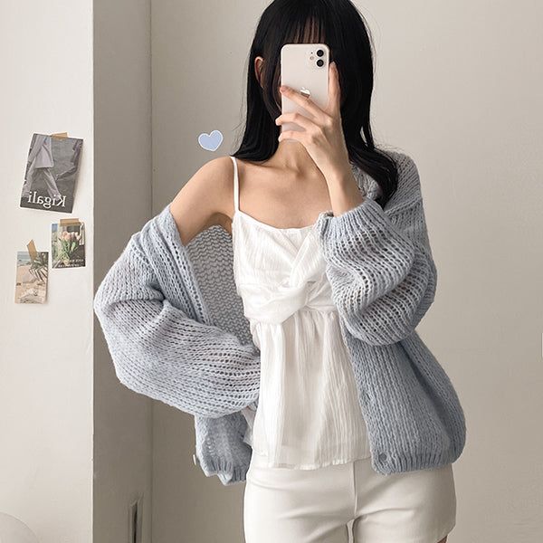 Notts Loose Fit V-Neck Thin Fit Knit Cardigan (6 colors)