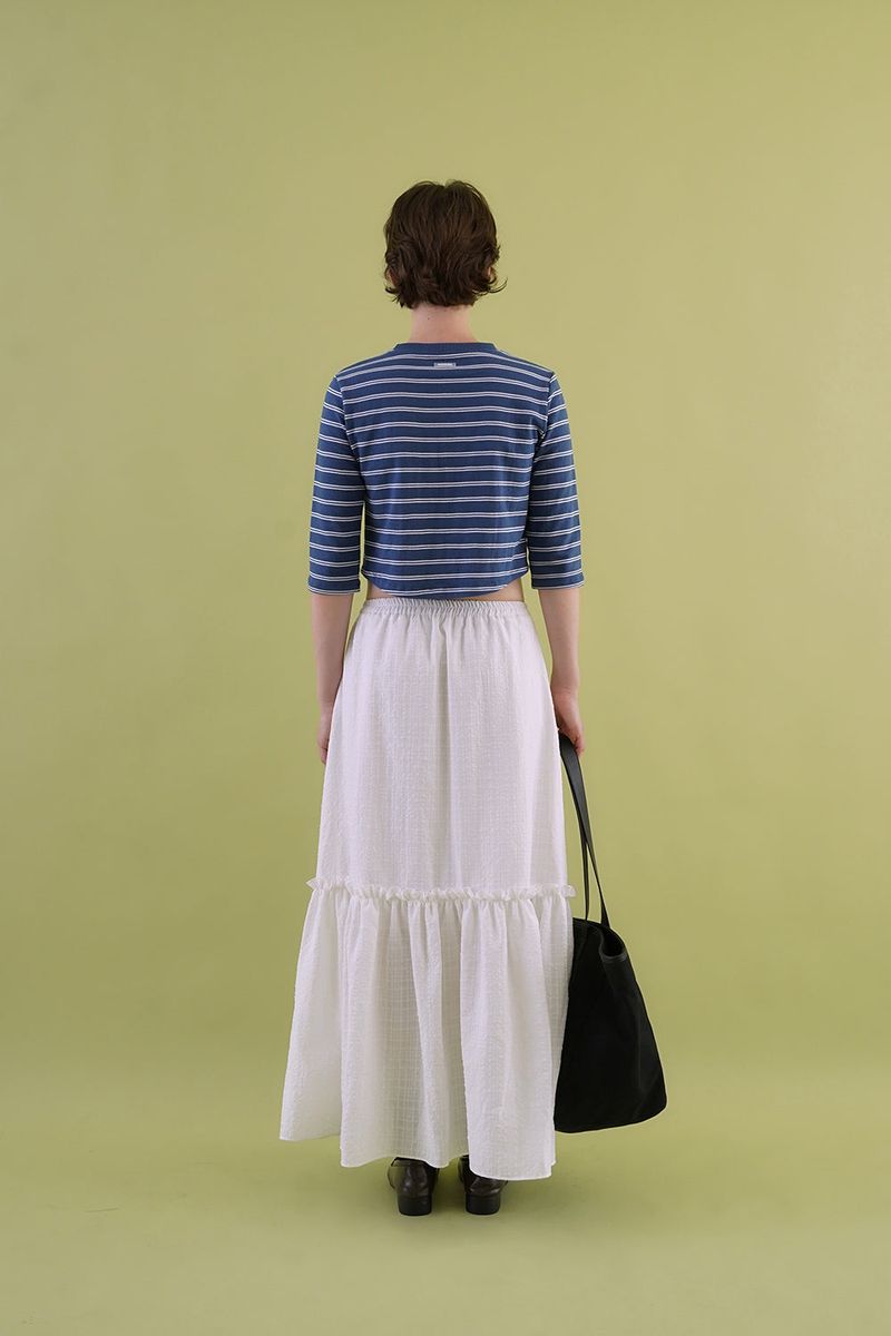 Gather check shirring skirt_ivory
