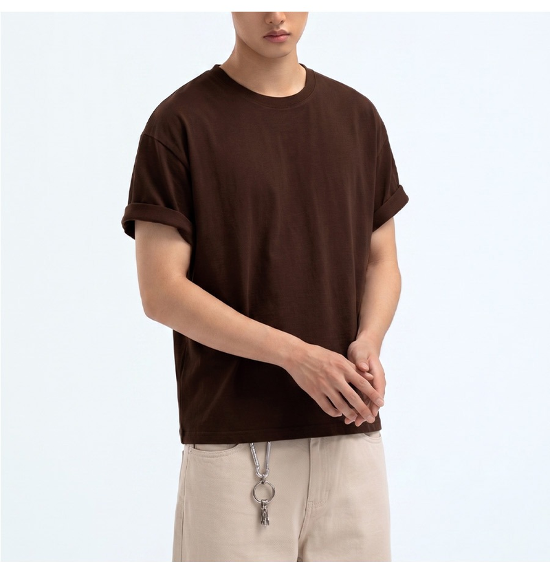 Men's Cotton Short Sleeve Crop Tee Brown