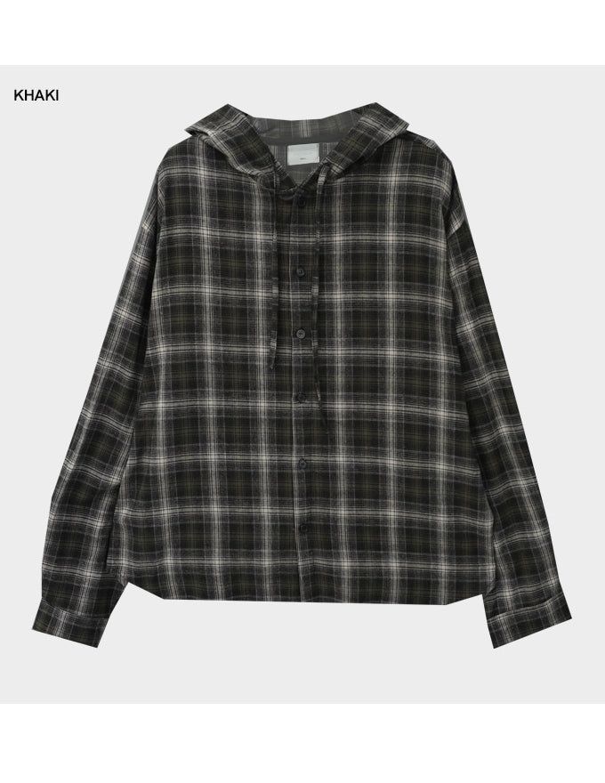 Retro flannel check hood shirt