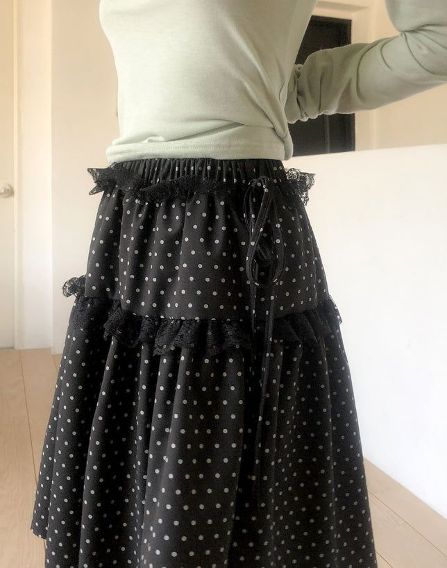 Pereu Dot Frill Midi Skirt