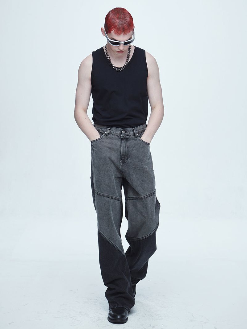 Hyper Brush Washing Wide Denim Pants Black